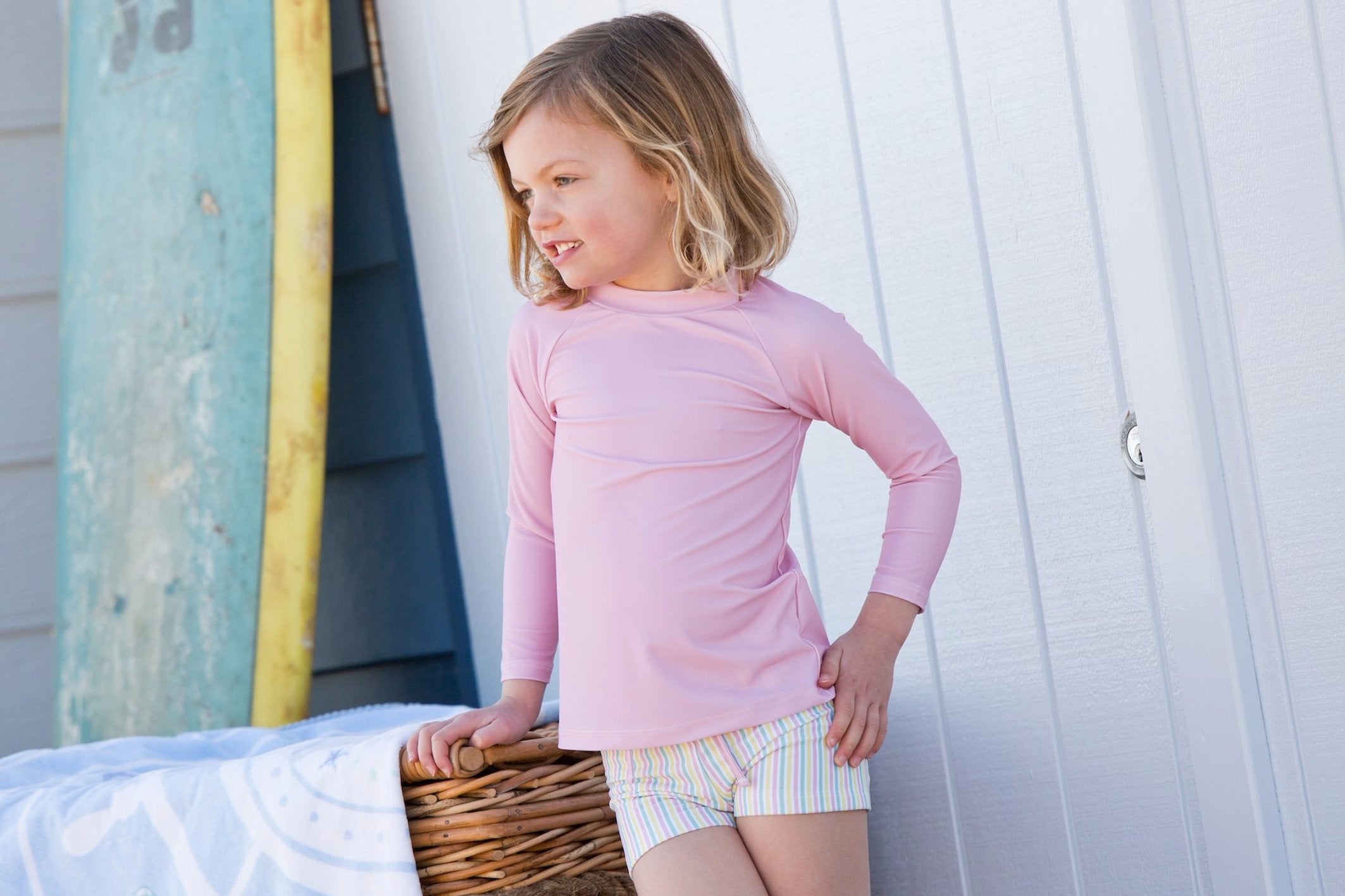 harry & pop budgie brief in portsea pink stripe | UPF 50+ swimwear for kids, toddlers, baby