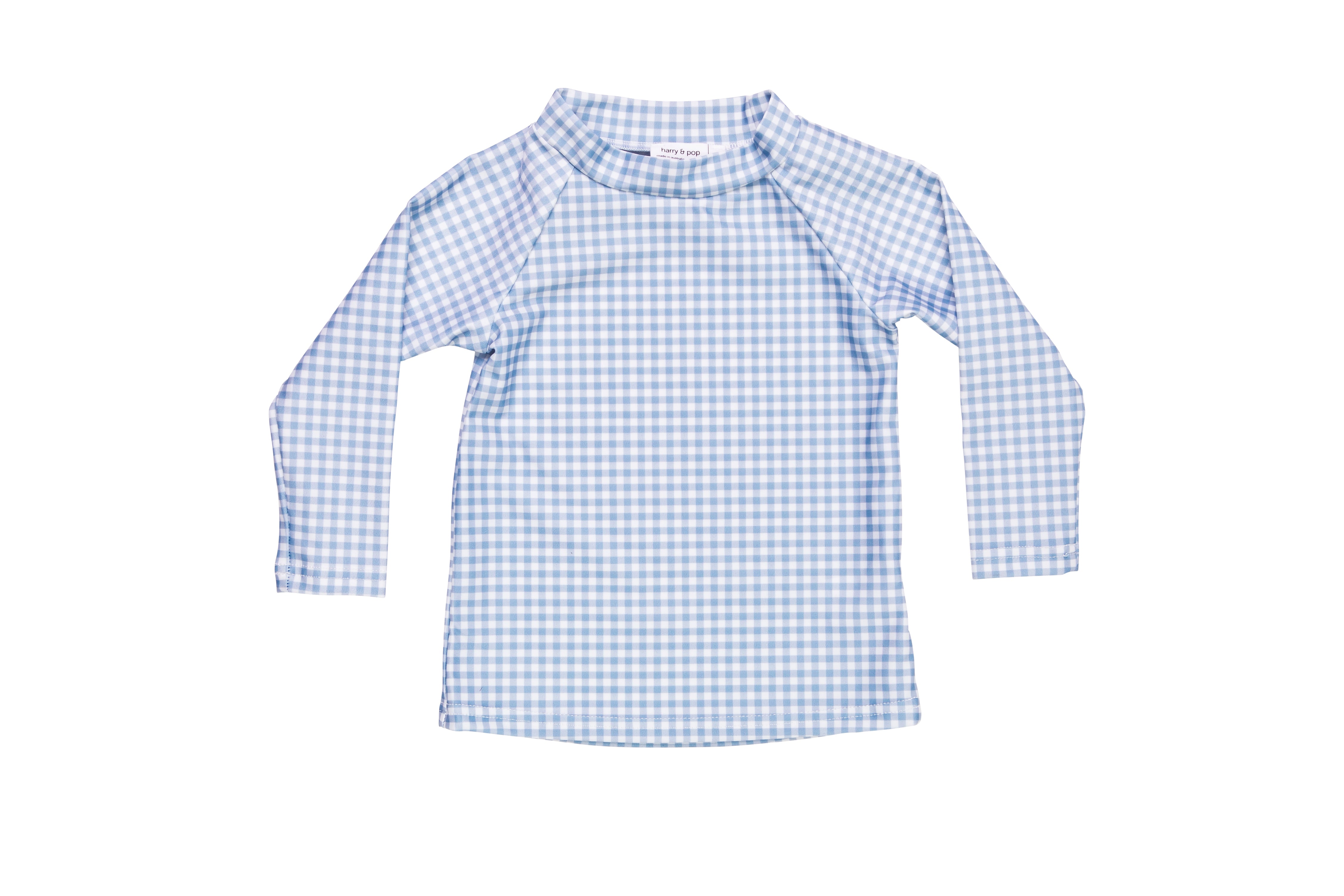bells blue gingham long sleeve rashguard