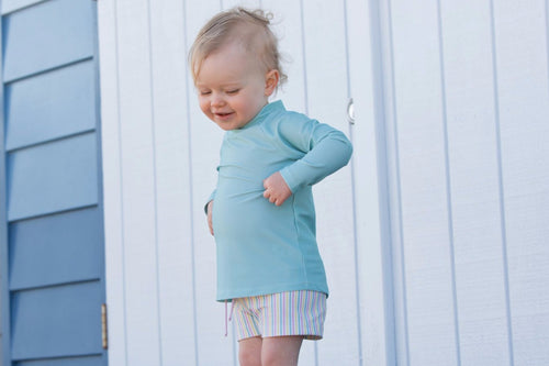 harry & pop budgie brief in portsea pink stripe | UPF 50+ swimwear for kids, toddlers, baby