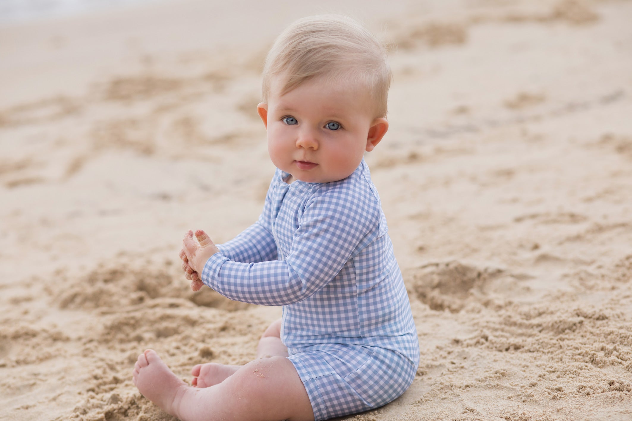 bells blue gingham sun suit (size 1 & 2 sold out)
