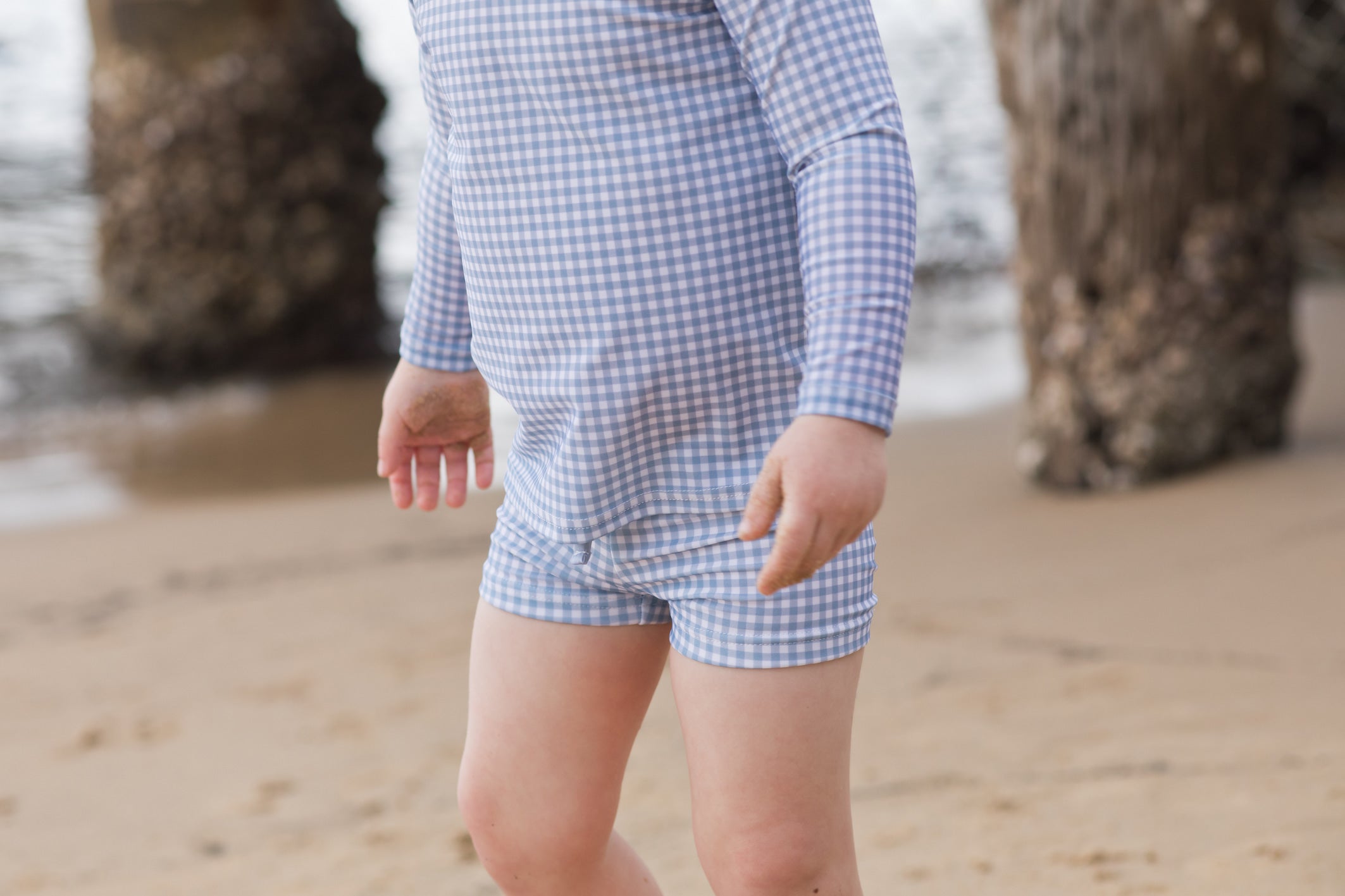 kids bells blue gingham budgie brief