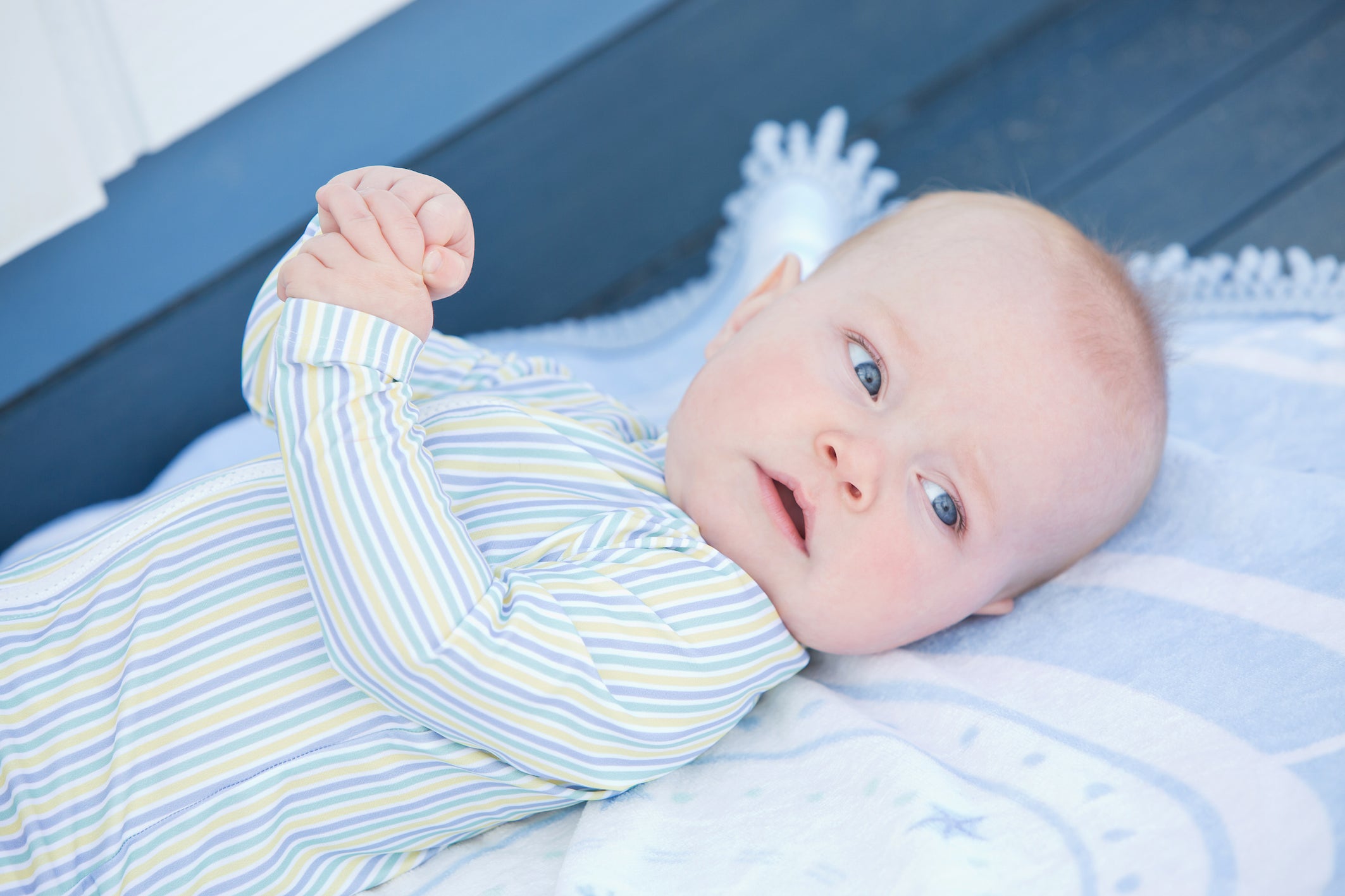harry & pop sunsuit in bondi blue stripe | UPF 50+ swimwear for kids, toddlers, baby
