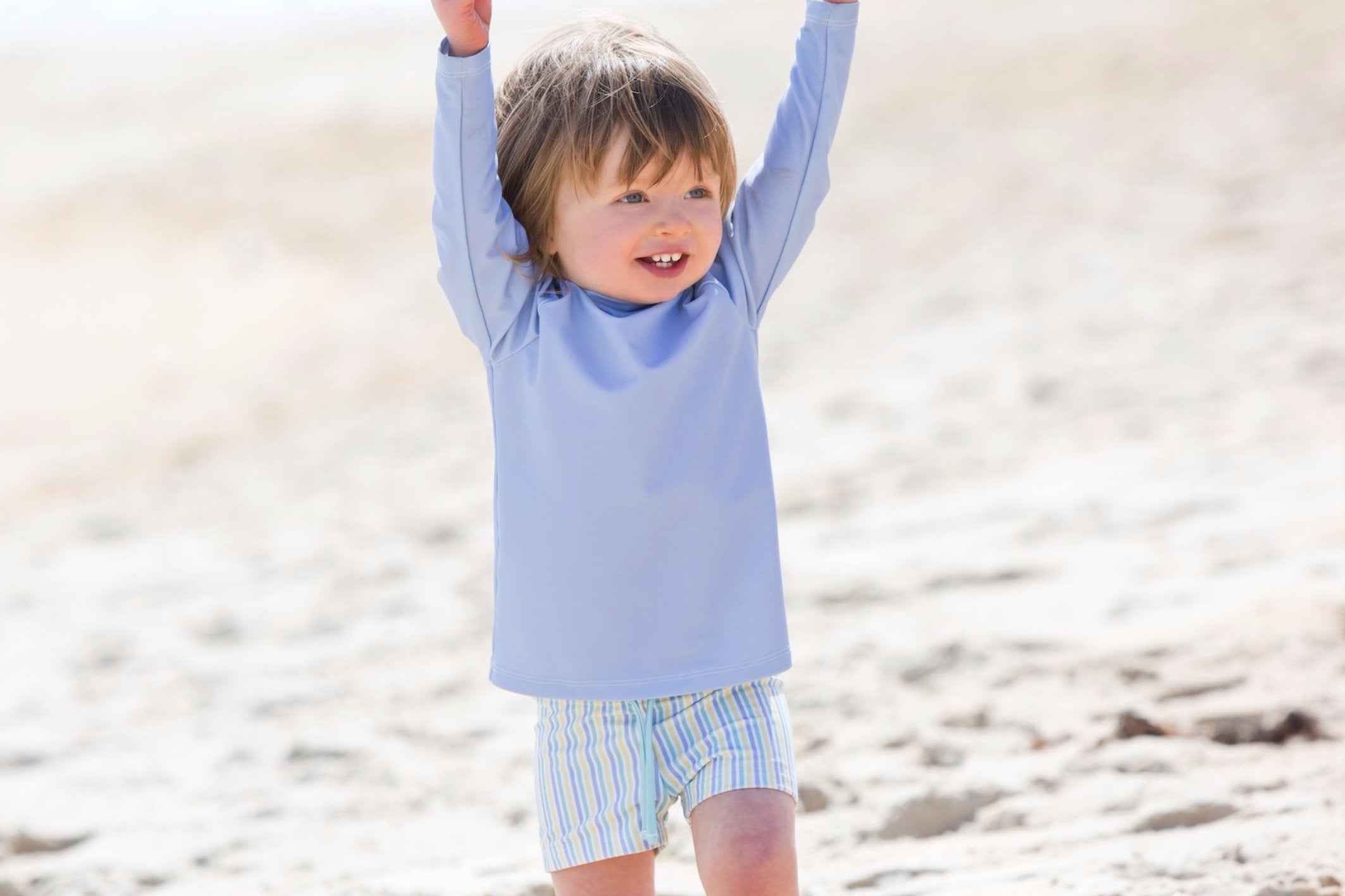 harry & pop budgie brief in bondi blue stripe | UPF 50+ swimwear for kids, toddlers, baby