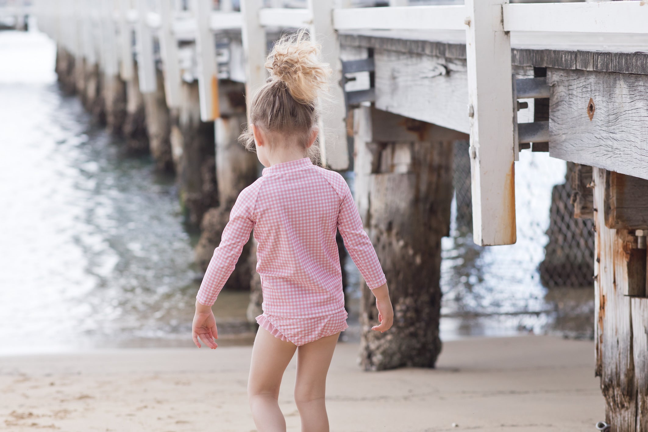 pambula pink gingham long sleeve rashguard