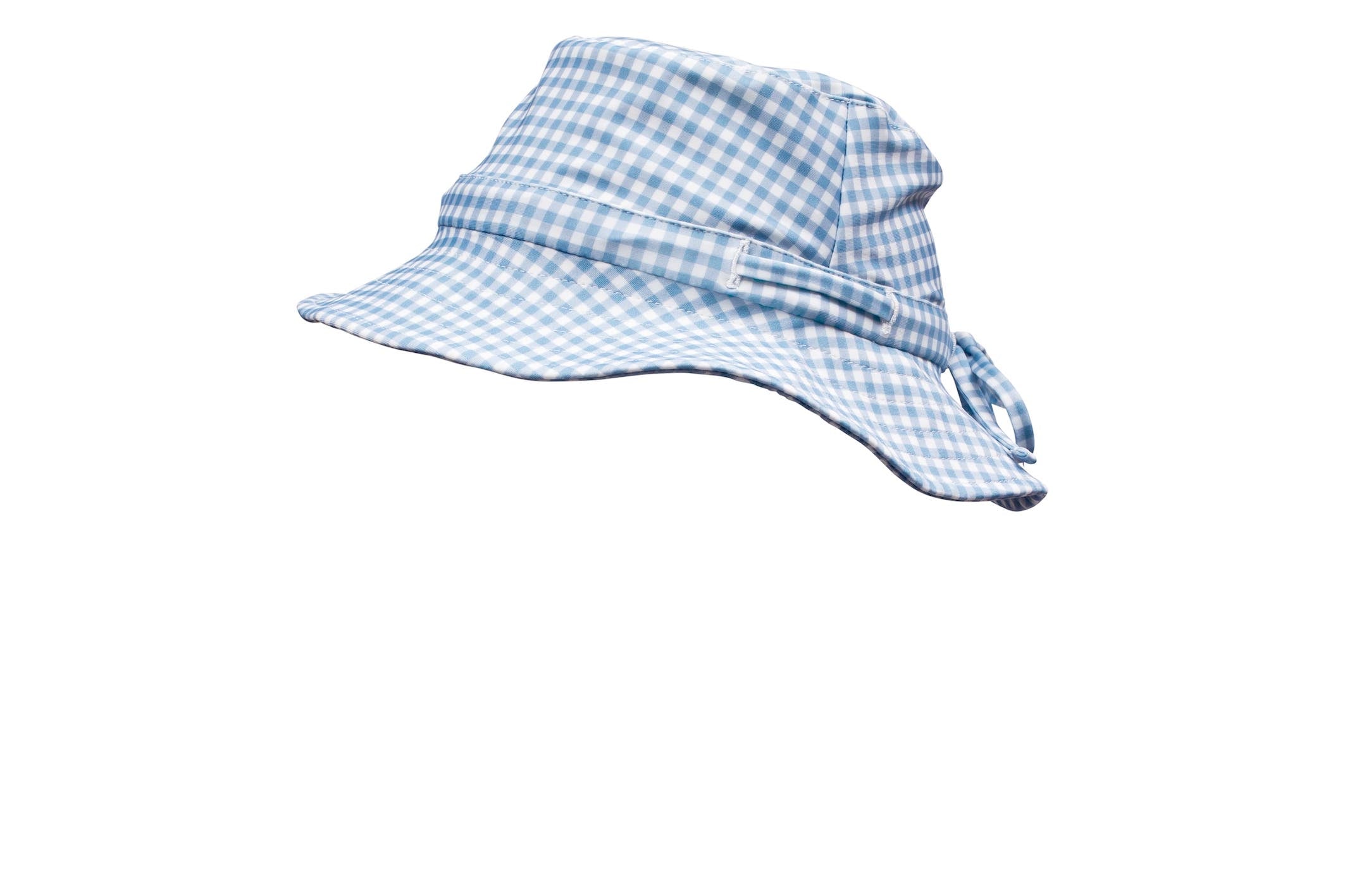 bells blue gingham swim bucket hat
