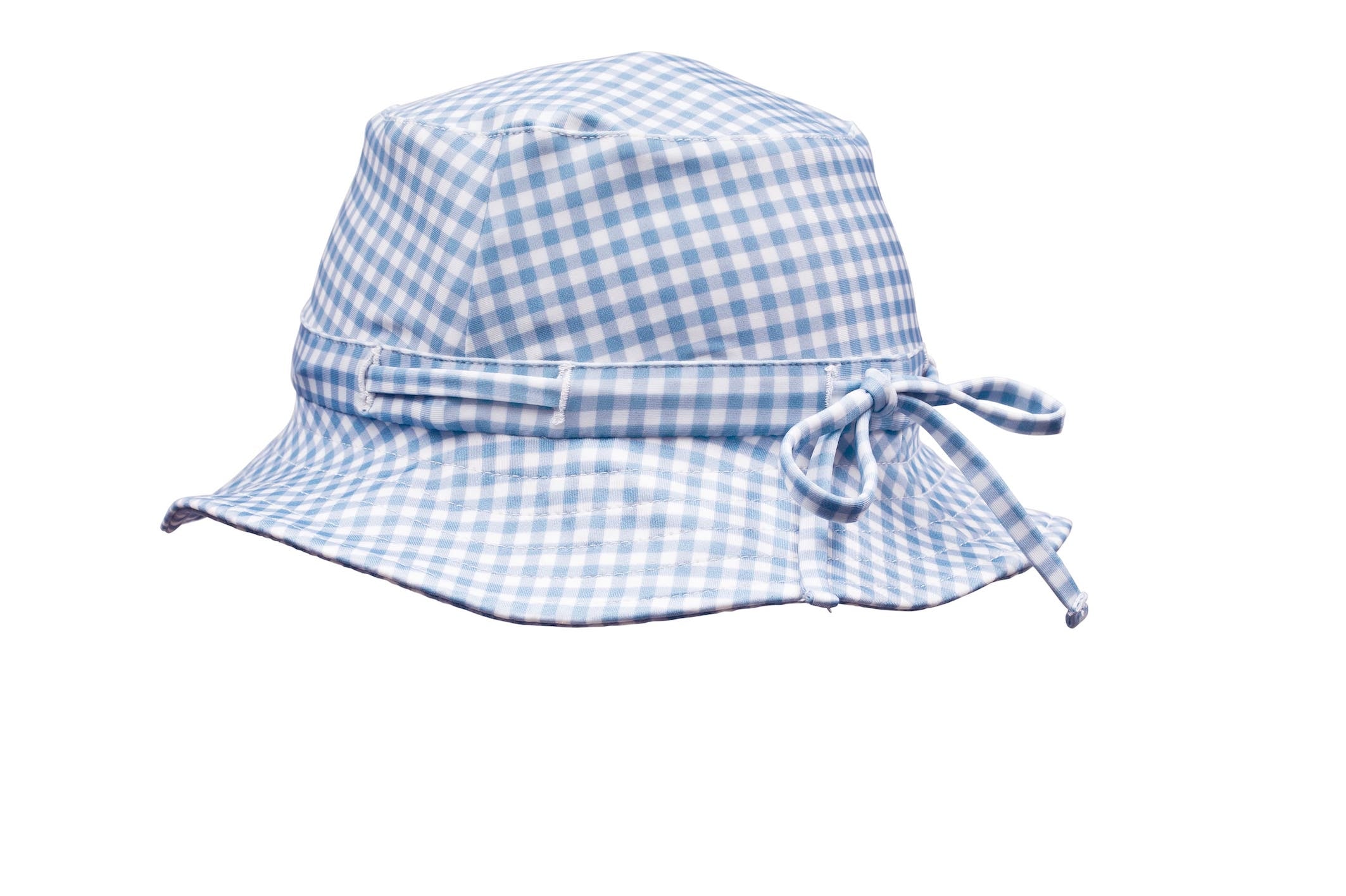 bells blue gingham swim bucket hat