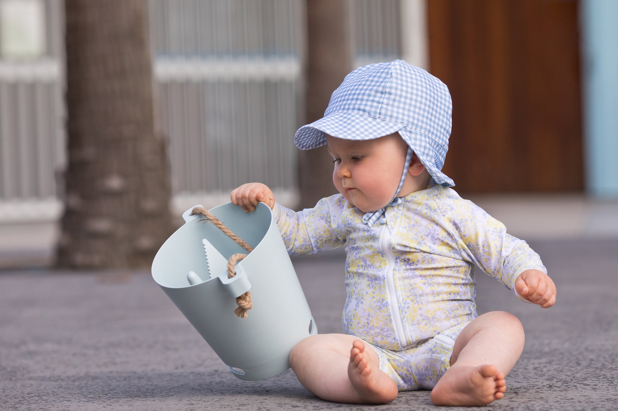 bells blue gingham swim flap hat (sizes 3-6 mths & 2-3 yrs available)