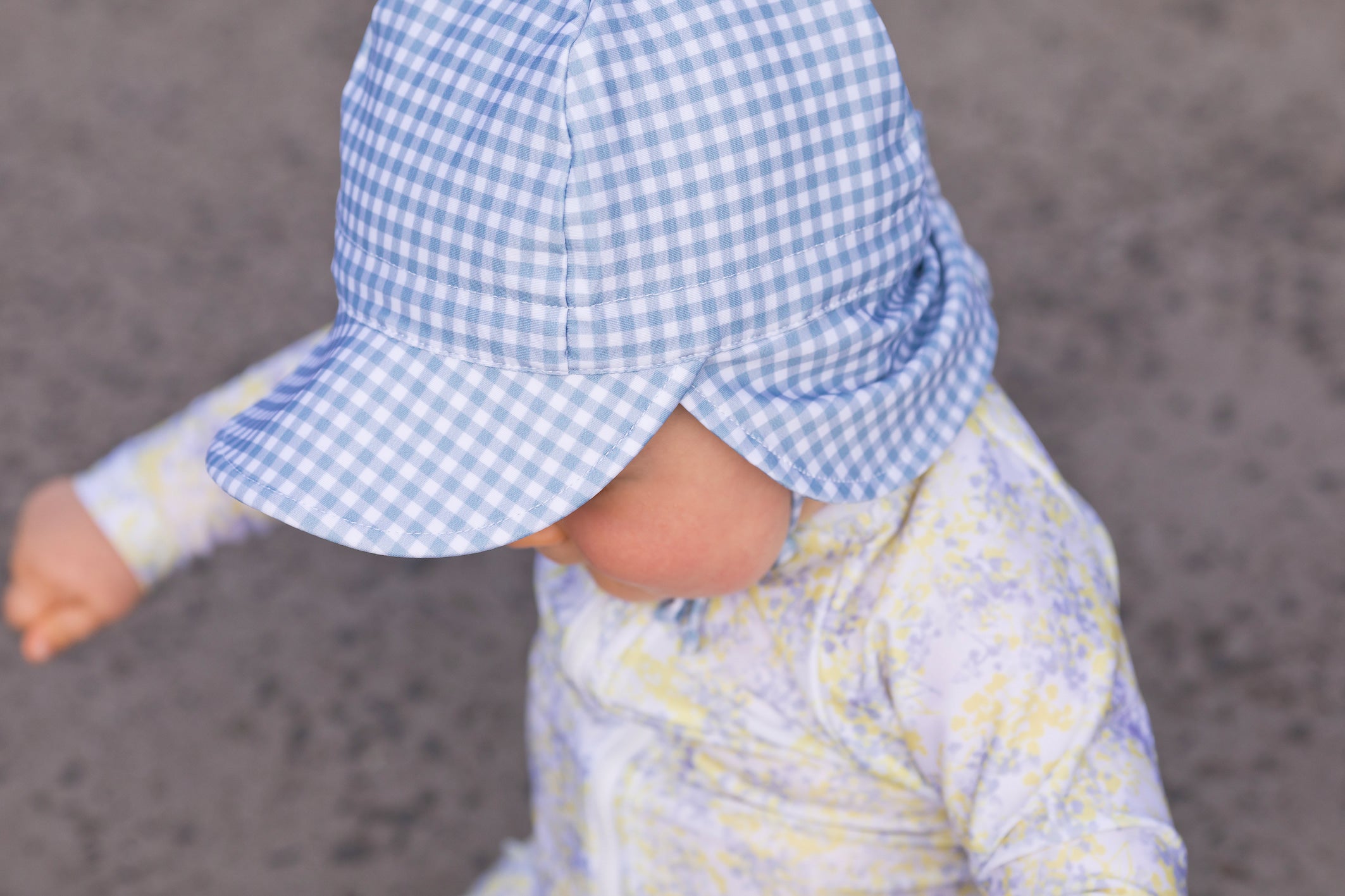 bells blue gingham swim flap hat (sizes 3-6 mths & 2-3 yrs available)