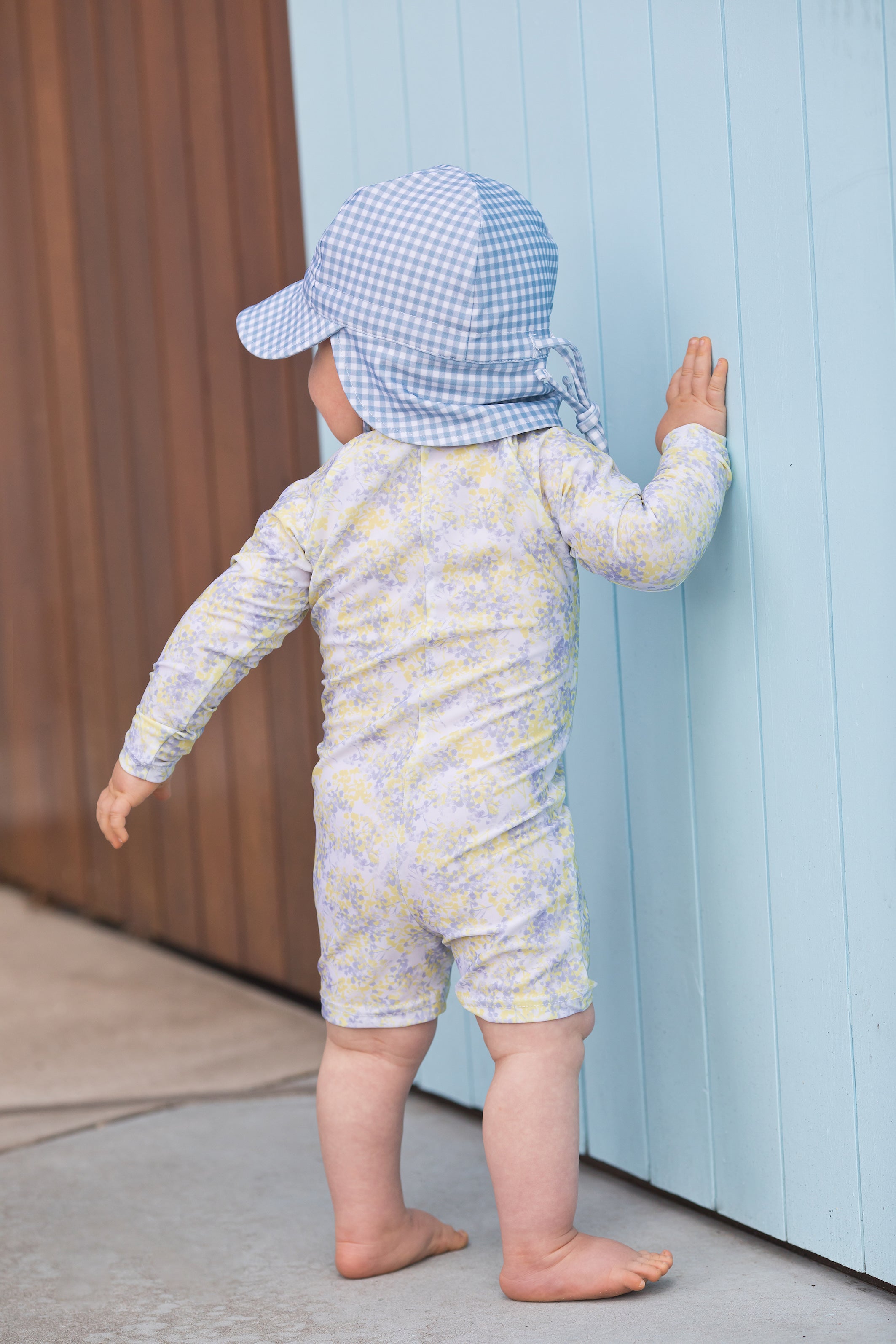 bells blue gingham swim flap hat (sizes 3-6 mths & 2-3 yrs available)