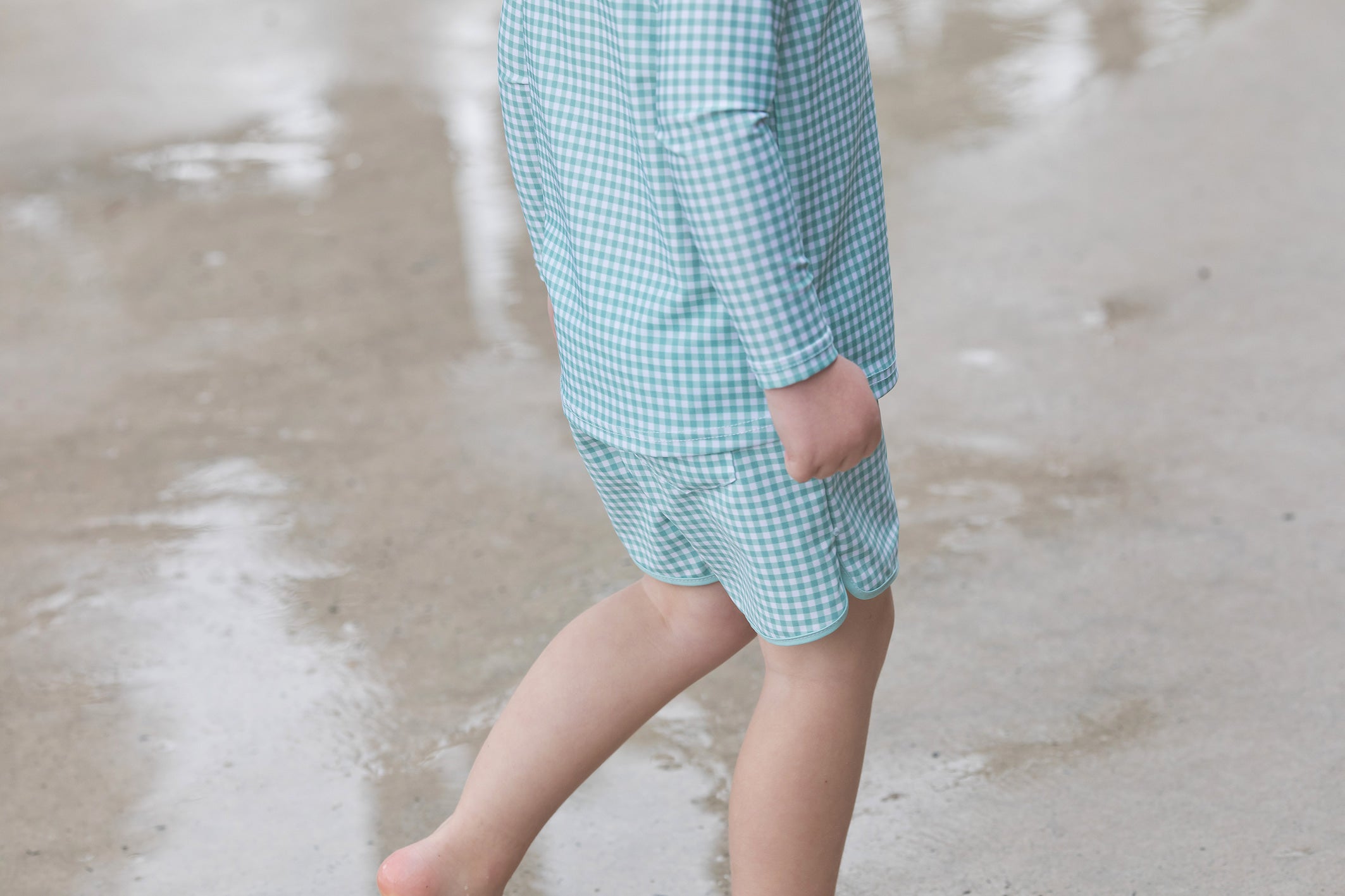 galaru green gingham boardie