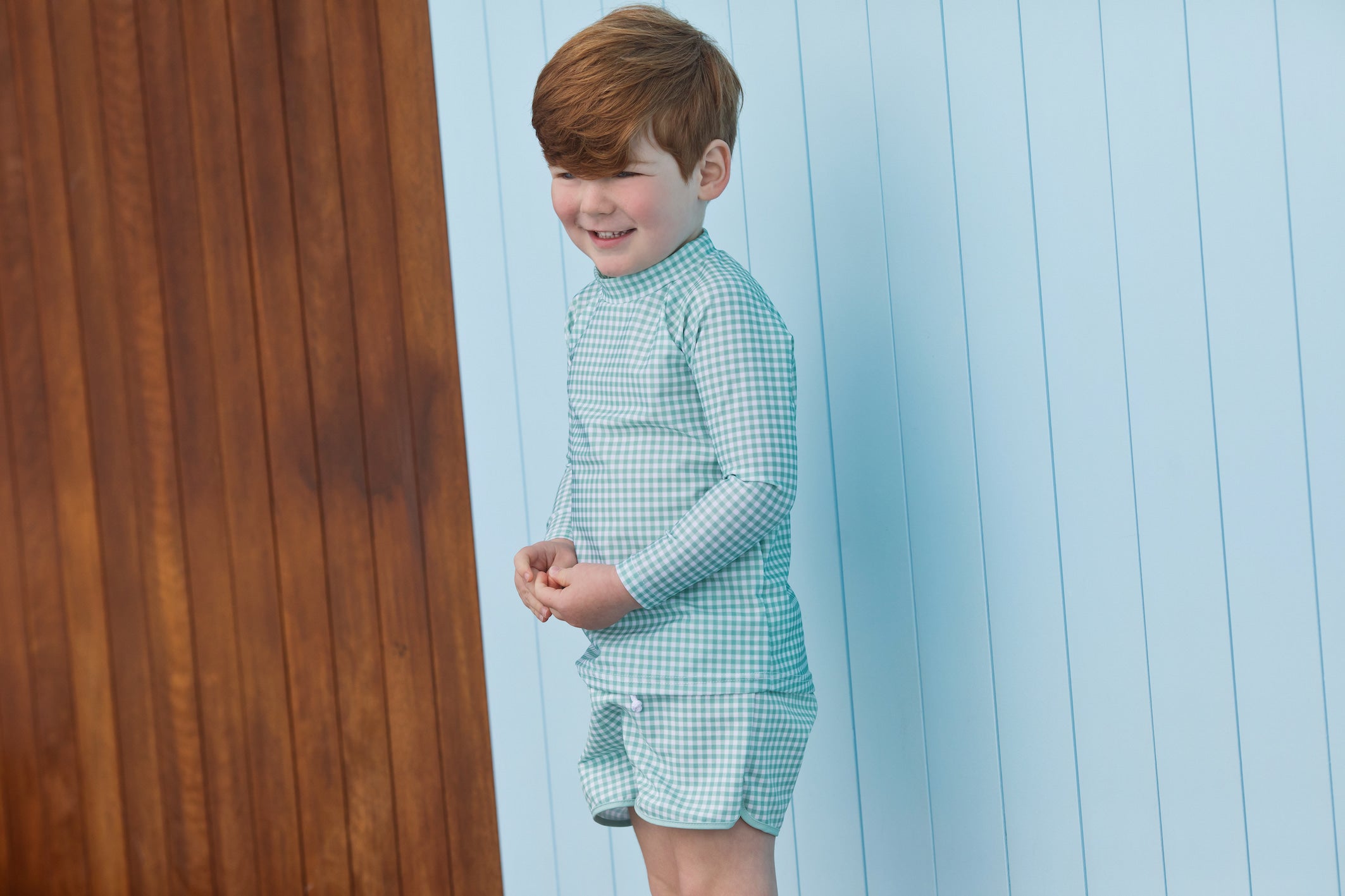 galaru green gingham boardie