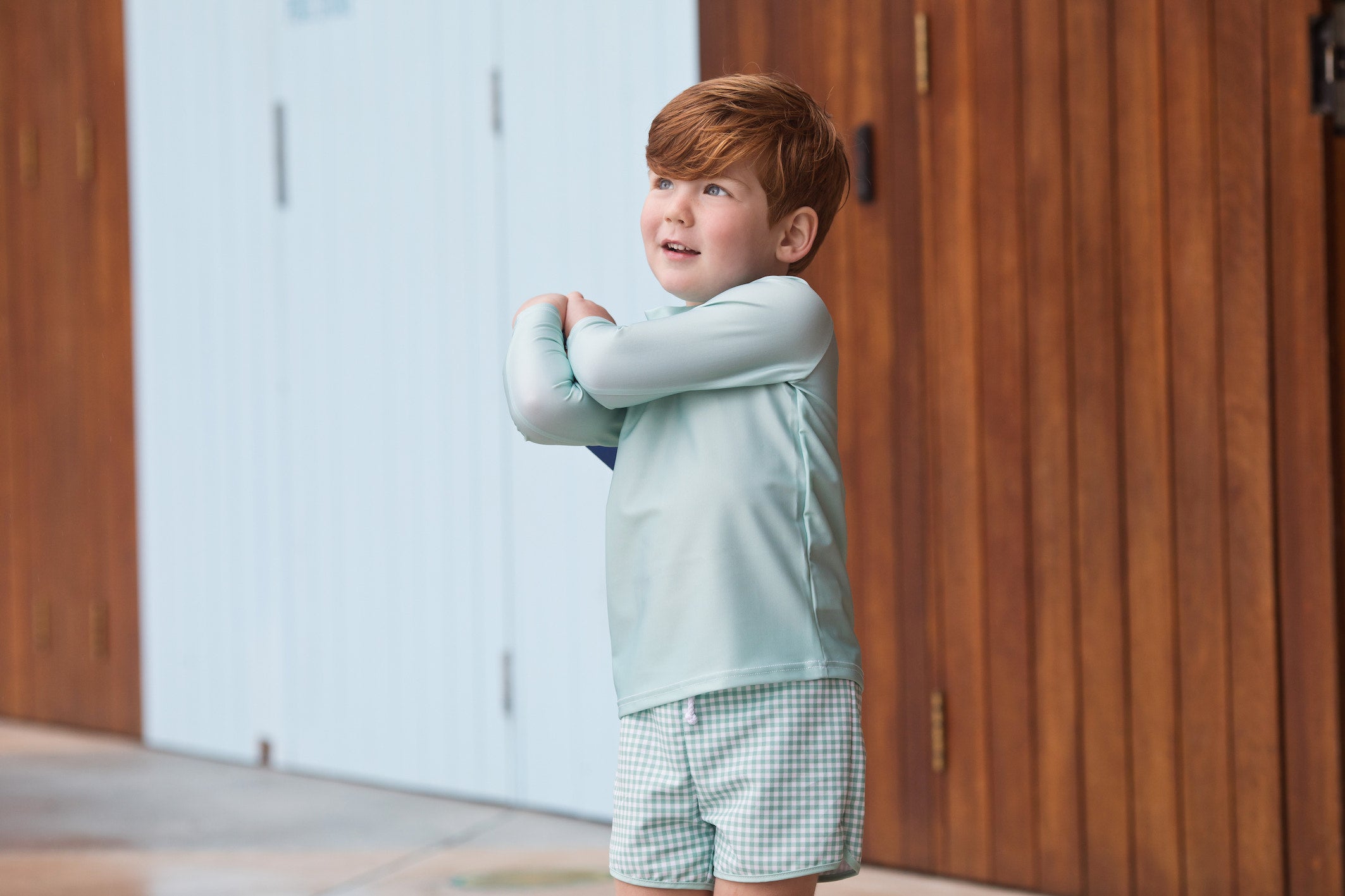 galaru green gingham boardie