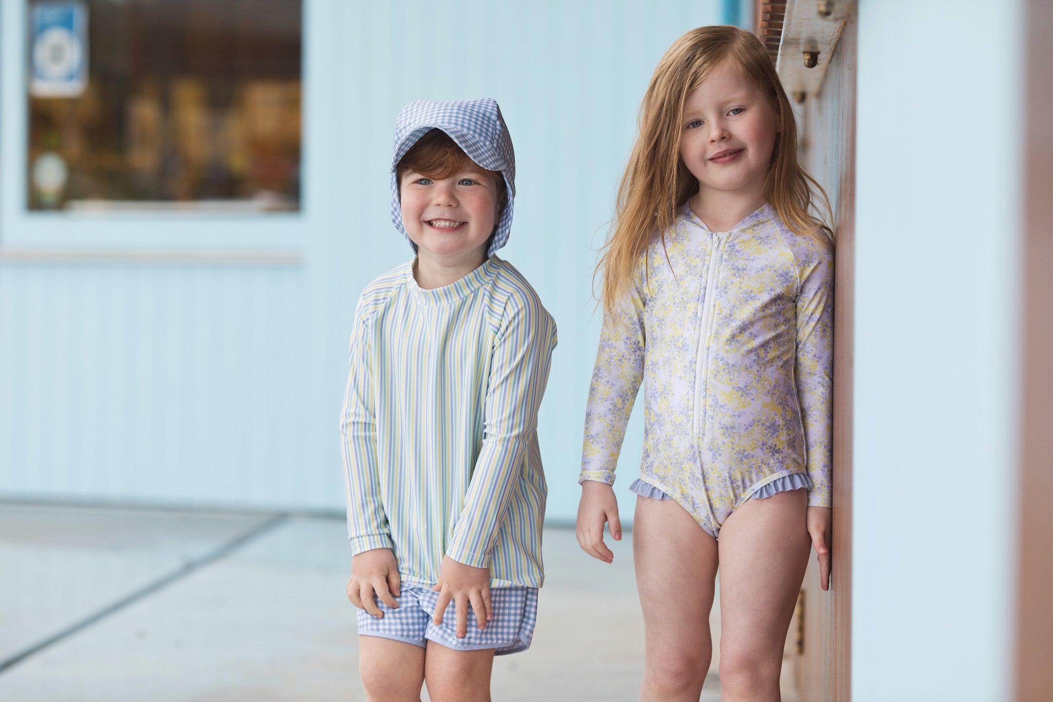 bells blue gingham swim flap hat (sizes 3-6 mths & 2-3 yrs available)
