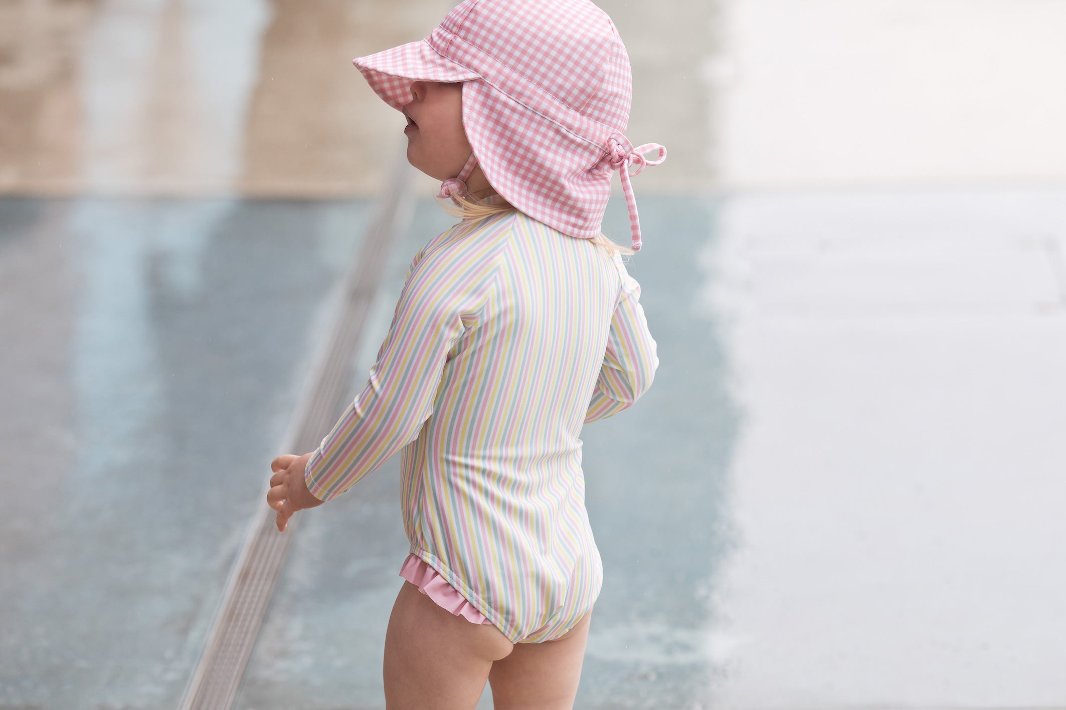 pambula pink gingham swim flap hat (6-12 mths & 1-2 yrs & 2-3 yrs sold out)
