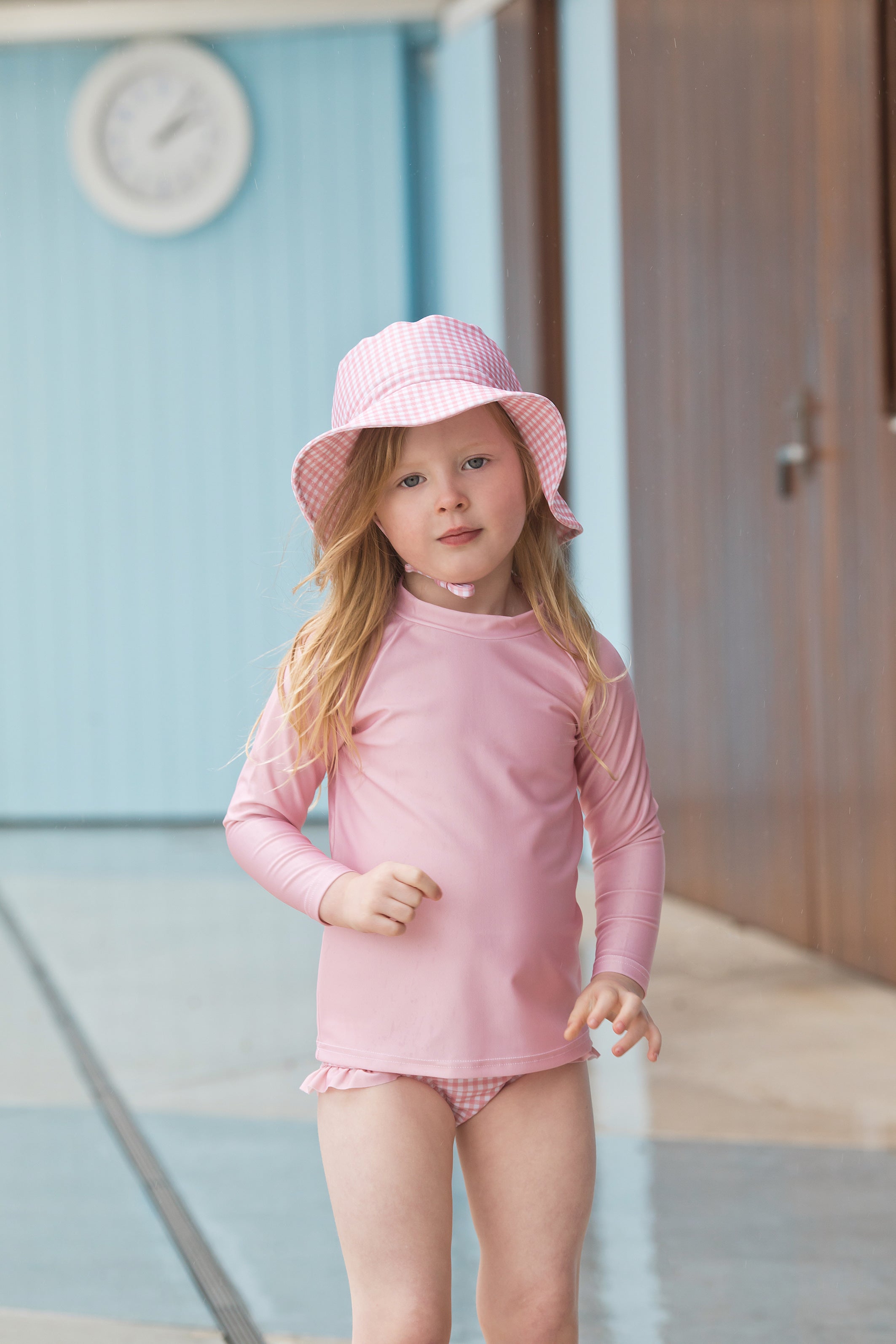 pambula pink gingham swim bucket hat (size 3-6 yrs sold out)