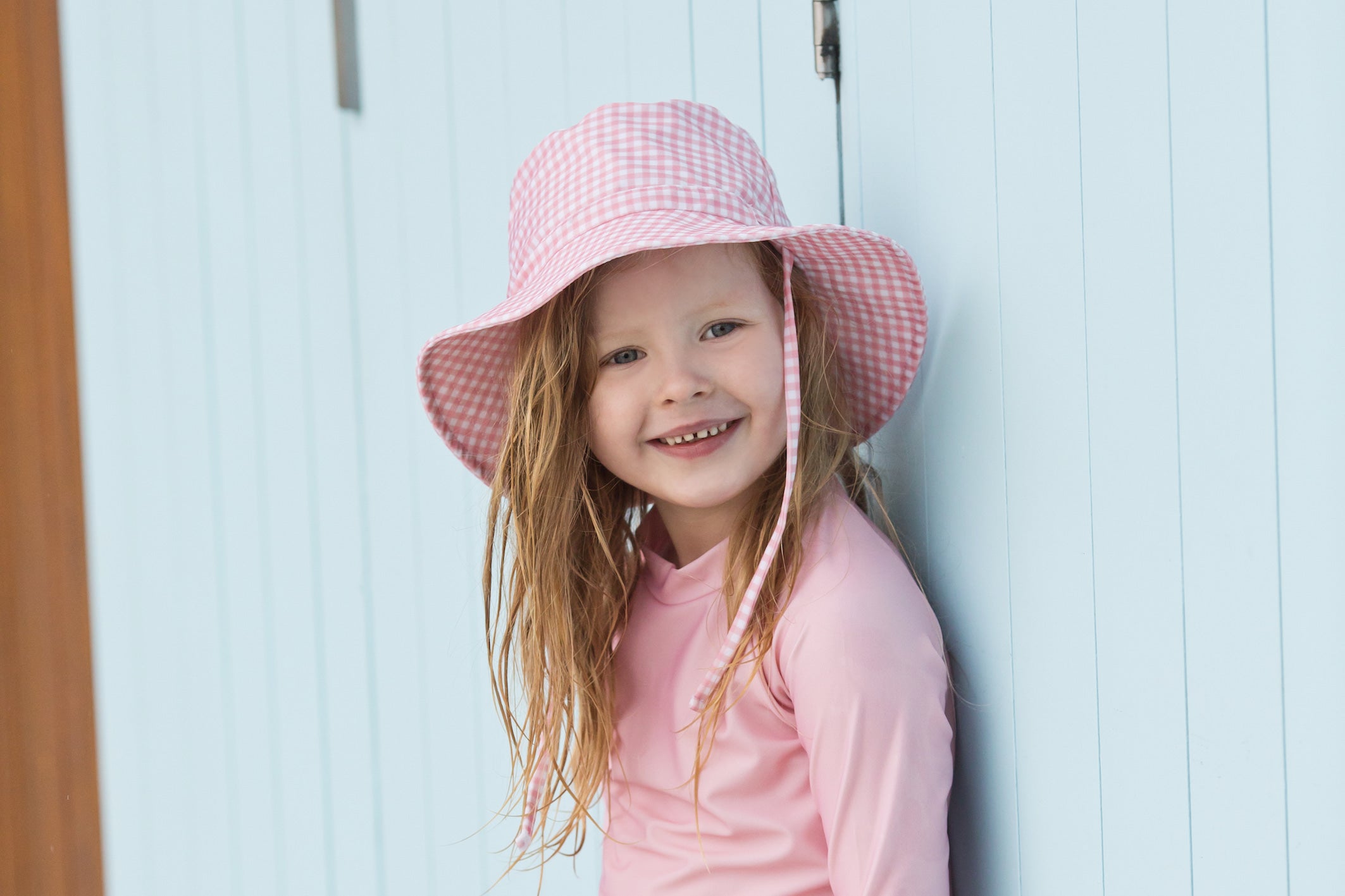 pambula pink gingham swim bucket hat (size 3-6 yrs sold out)