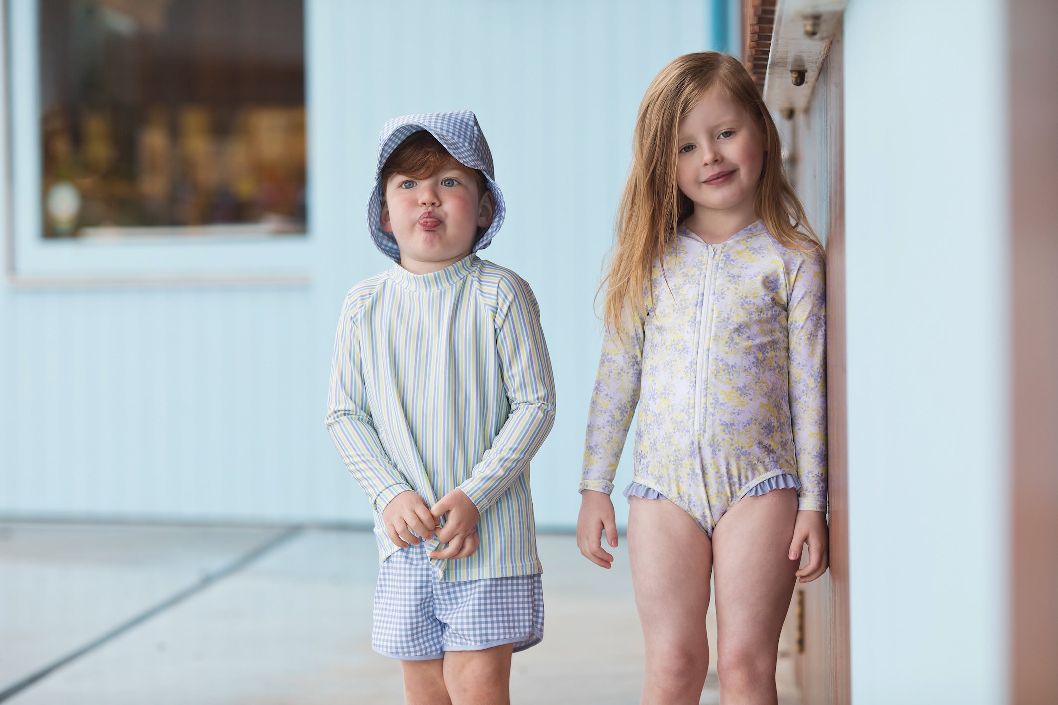 bells blue gingham swim flap hat (sizes 3-6 mths & 2-3 yrs available)