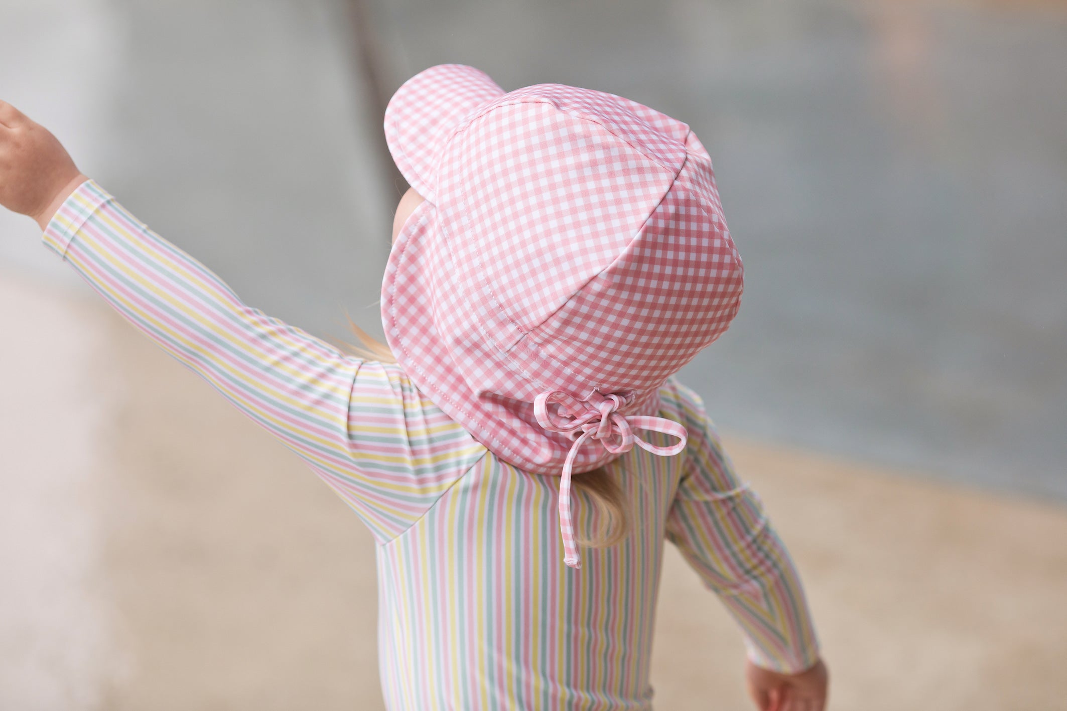 pambula pink gingham swim flap hat (6-12 mths & 1-2 yrs & 2-3 yrs sold out)