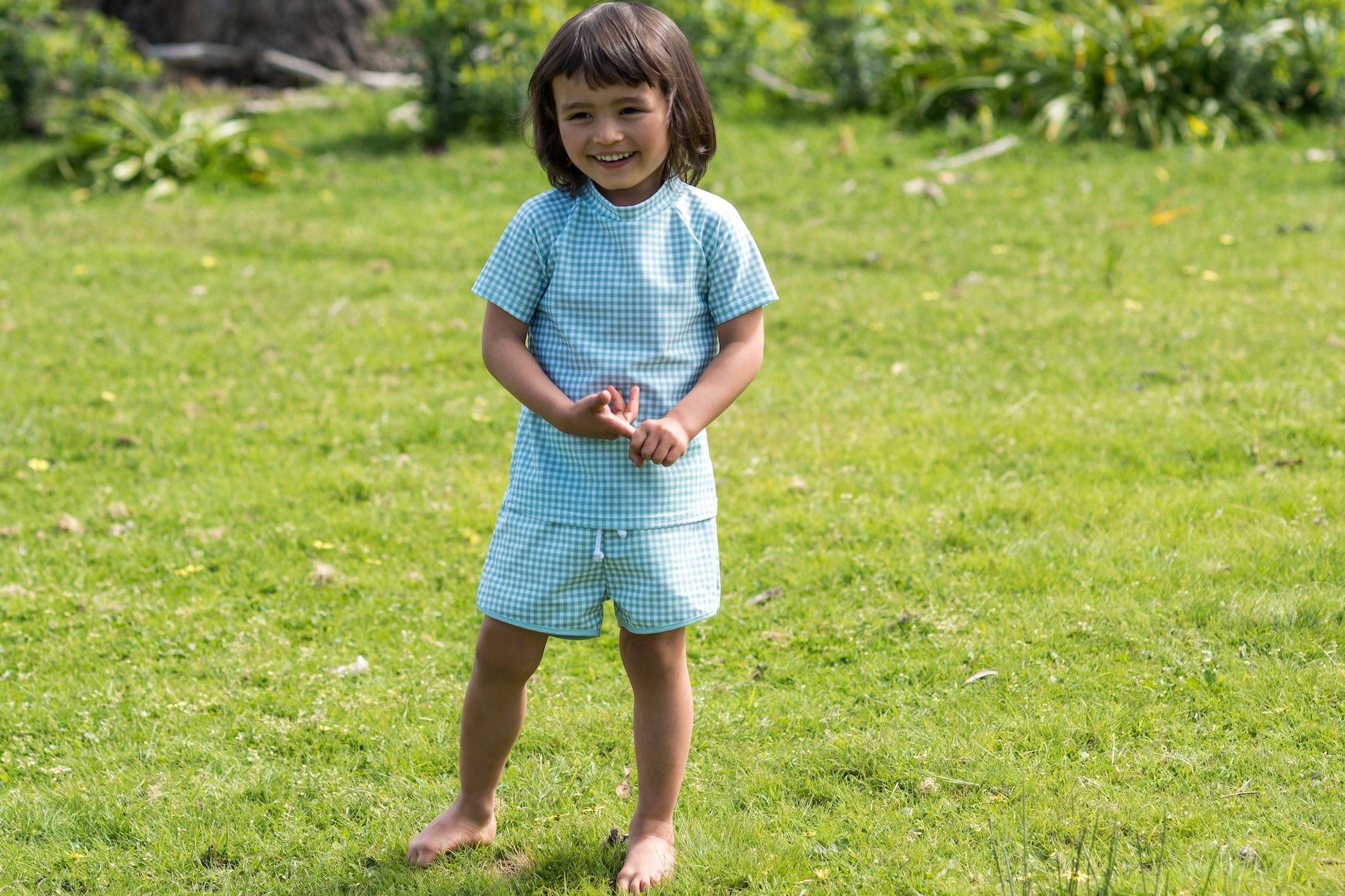 galaru green gingham boardie