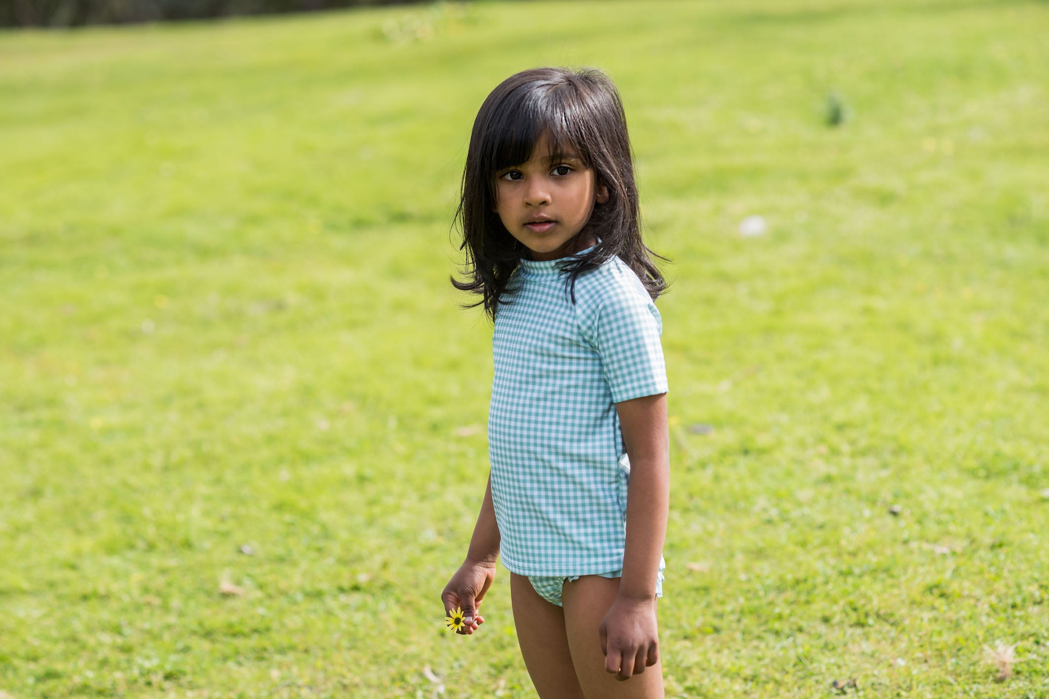 kids galaru green gingham bikini bottom