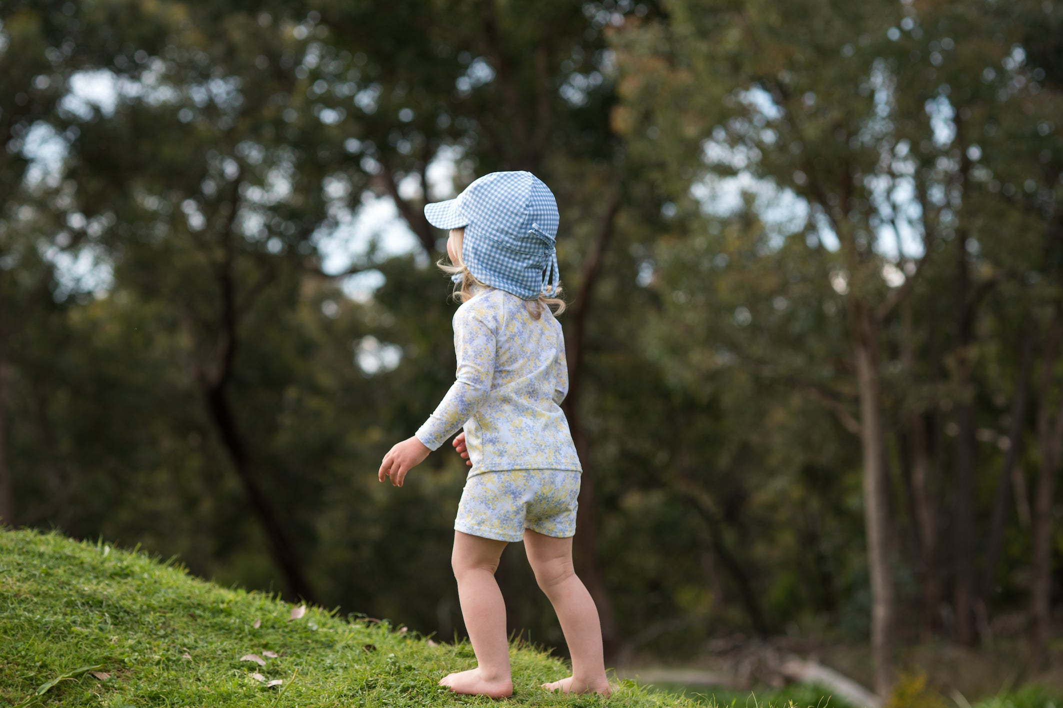 bells blue gingham swim flap hat (sizes 3-6 mths & 2-3 yrs available)