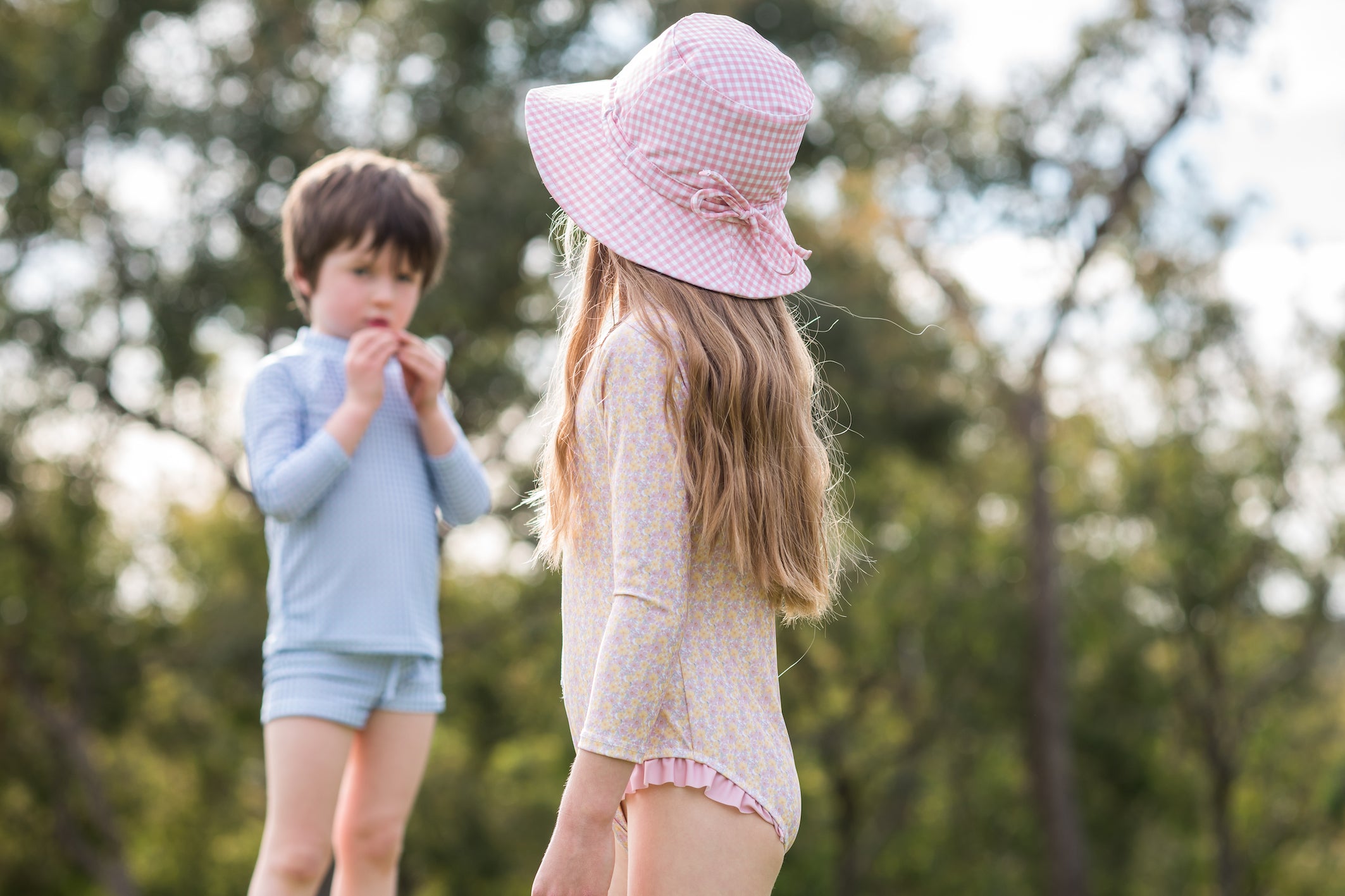 pambula pink gingham swim bucket hat (size 3-6 yrs sold out)