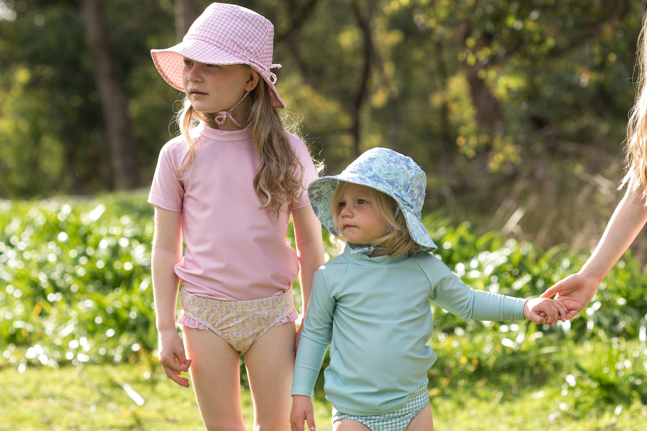 pambula pink gingham swim bucket hat (size 3-6 yrs sold out)