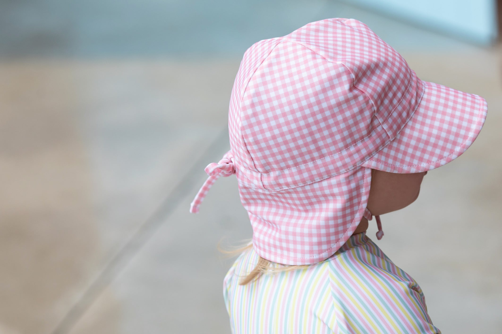 pambula pink gingham swim flap hat (6-12 mths & 1-2 yrs & 2-3 yrs sold out)